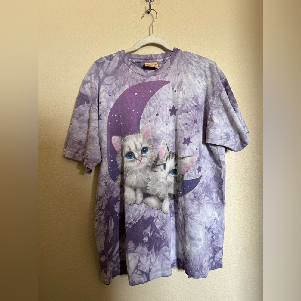 Vintage The Mountain Tie Dye Celestial Cats Moon Graphic Tee Size XXL Purple